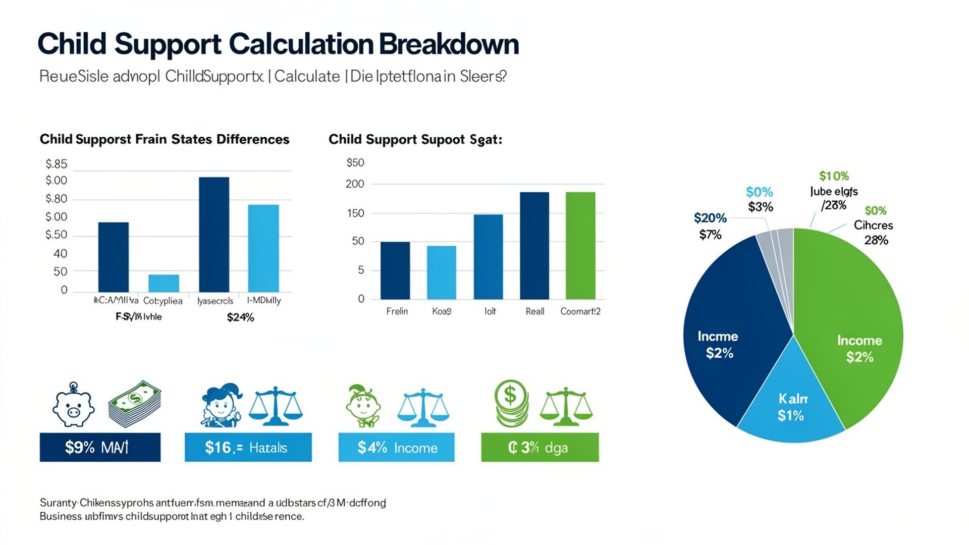 Child support calculation breakdown infographic showing state differences and income percentages