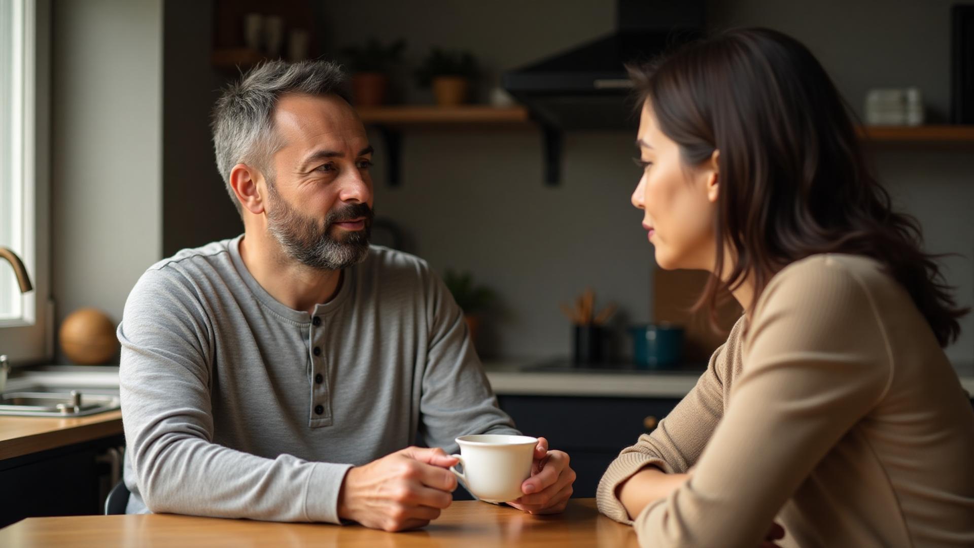 Father having calm co-parenting conversation